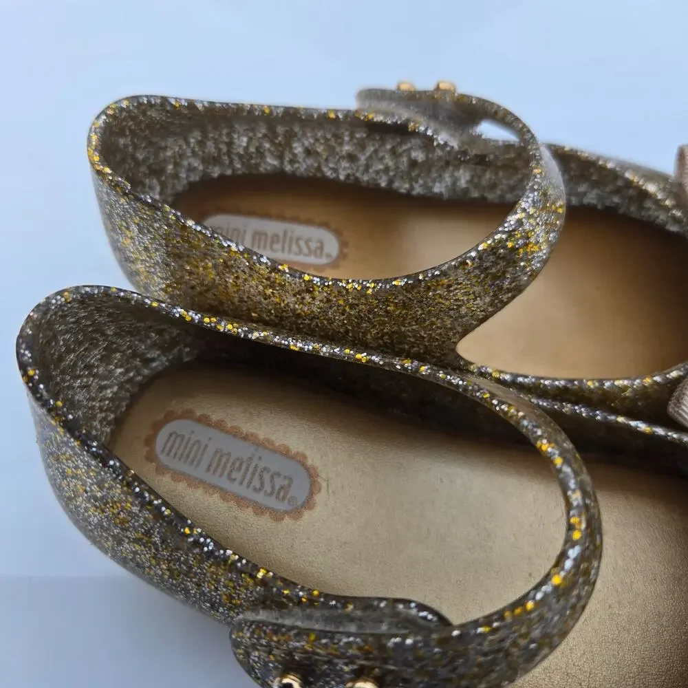 Mini‎ Melissa Shoes Toddler Girls 7 US Mary Jane Bow Peep Gold Glitter